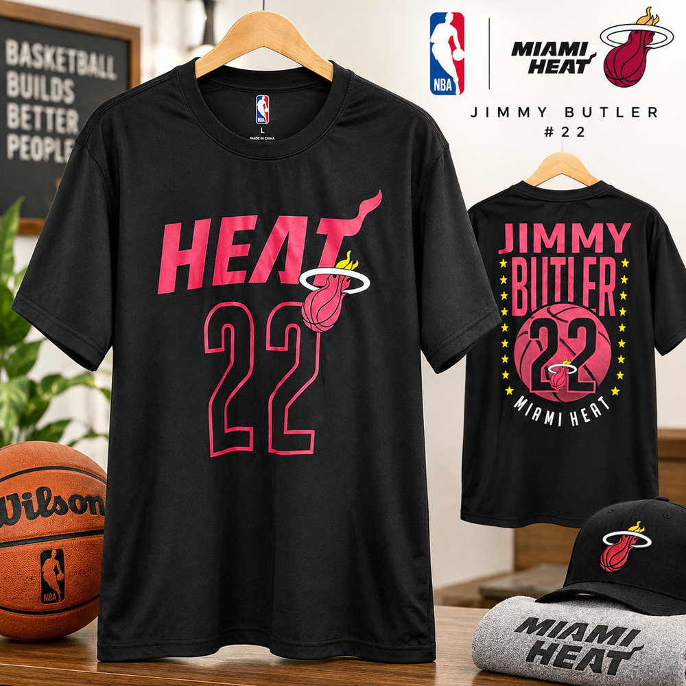 NBA Miami Heat Jimmy Butler #22 T-Shirt Black Graphic Men's Large Basketball